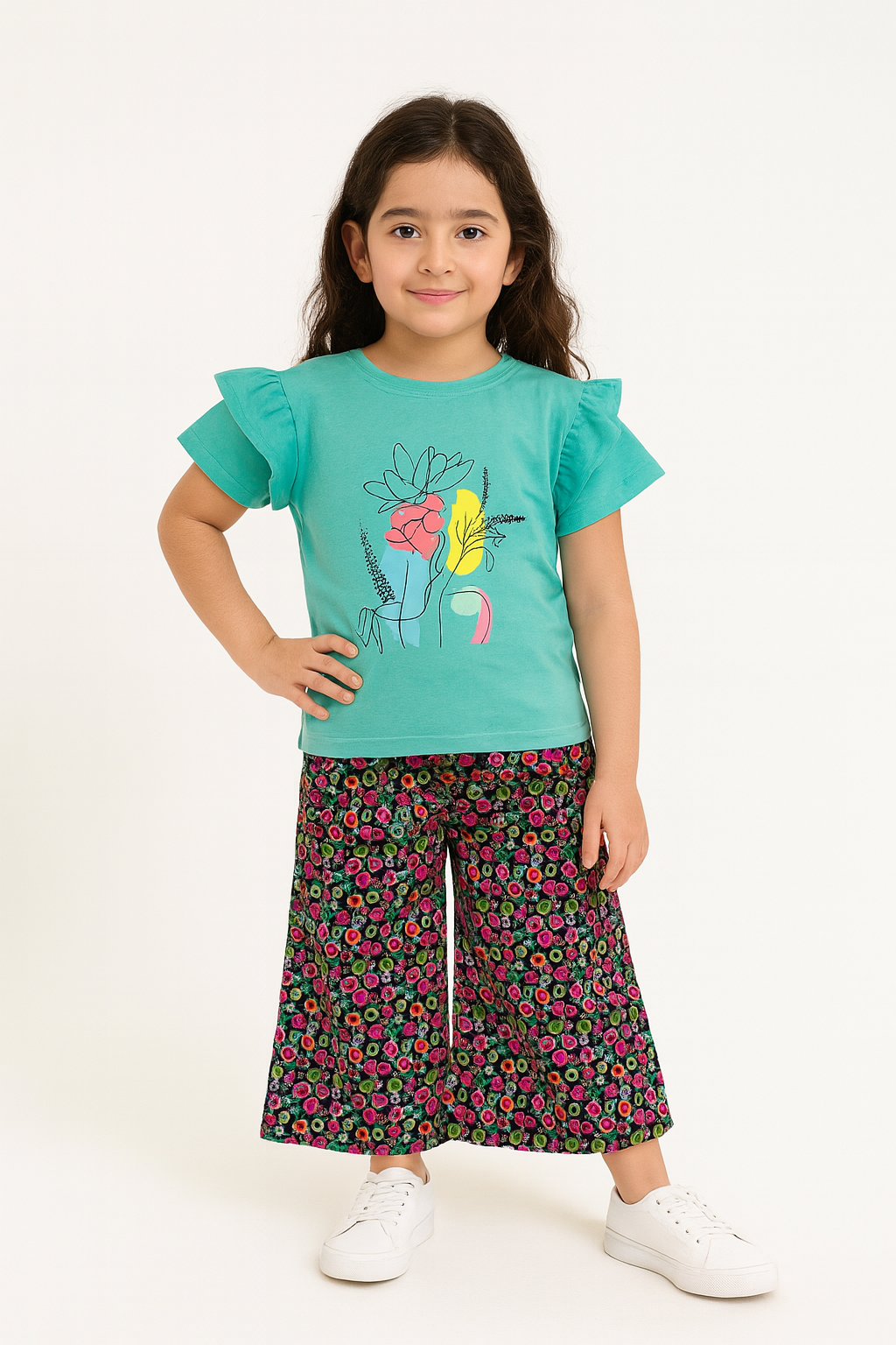 Multi Flowers Blue T-Shirt & Cotton Flapper 432