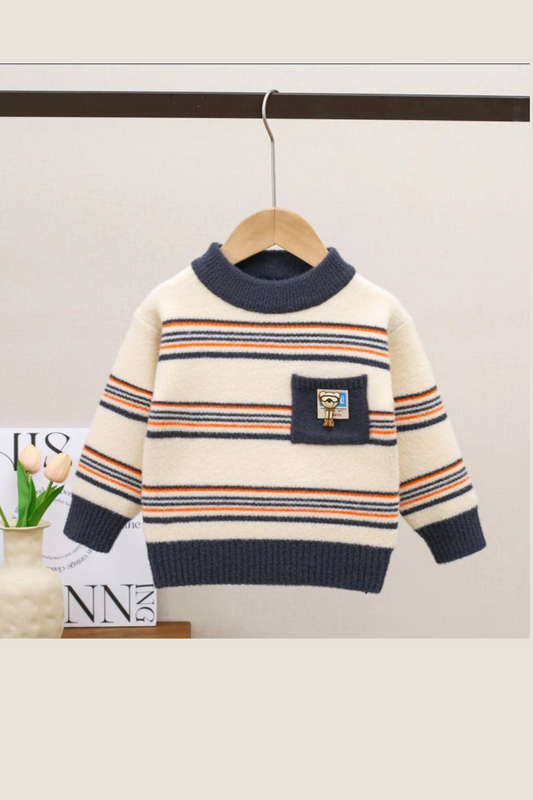Cream with Navy & Orange Stripes Sweater
