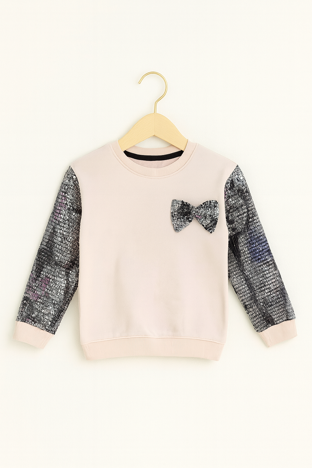 Girls Sequin Sleeve Bow Sweatshirt – Blush Pink 202