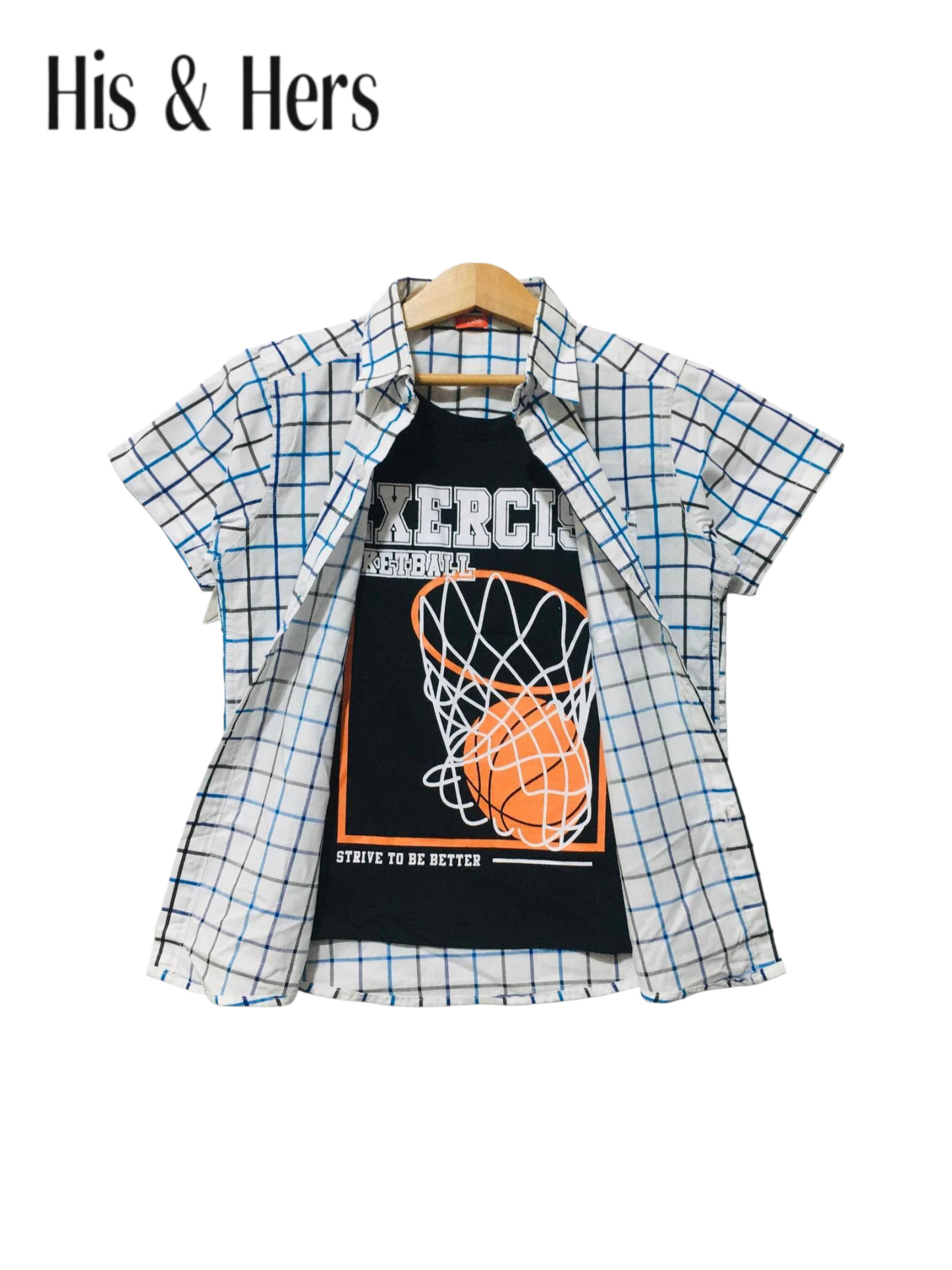 Blue & Black Checked Basketball Hoop Double Casual Shirt Boys