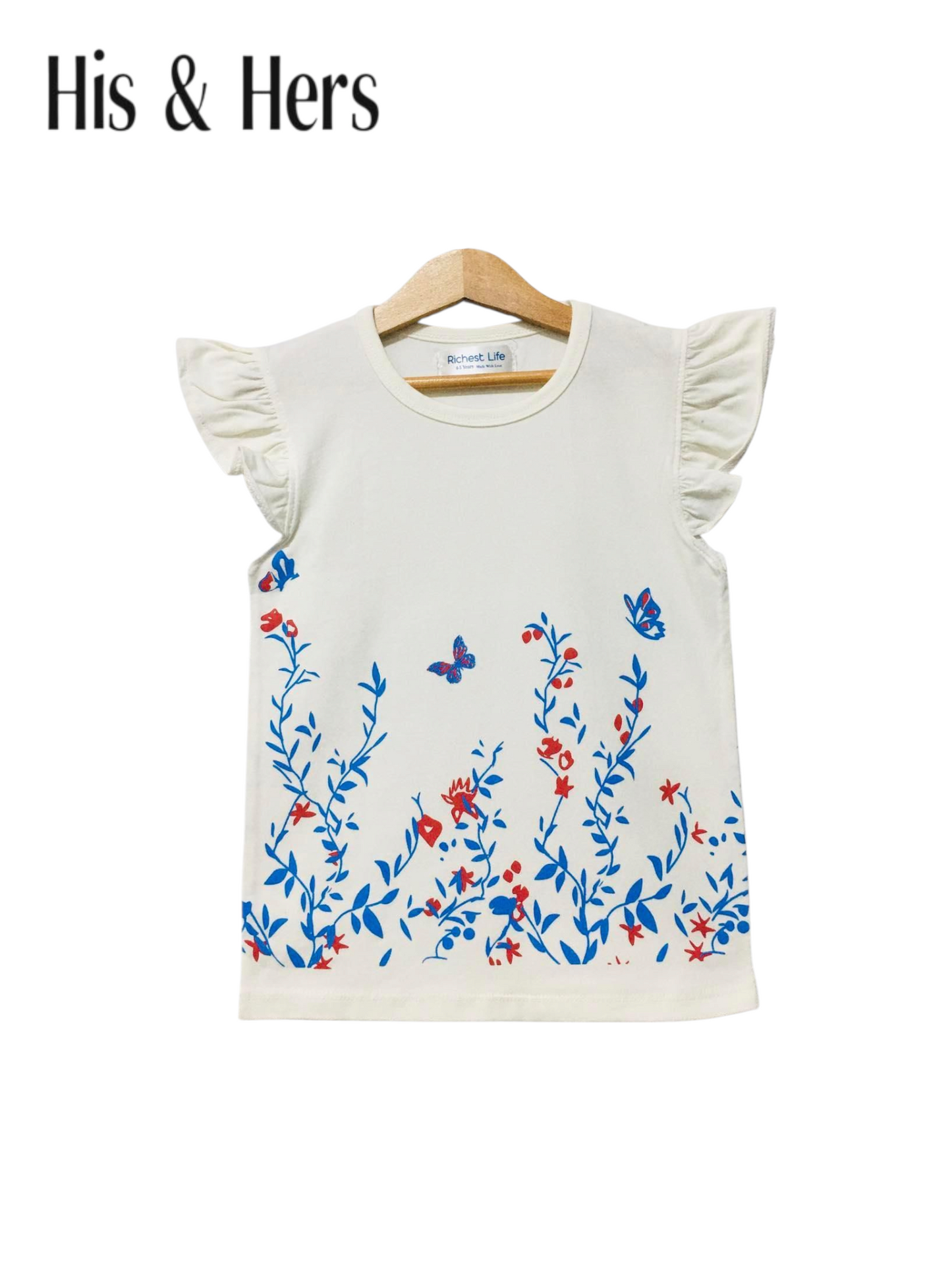 Butterfly &Flowers White T-Shirt Girls