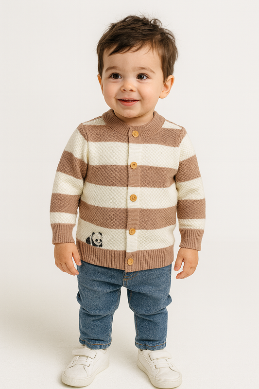 His&Hers Beige Stripped Sweater Cardigans