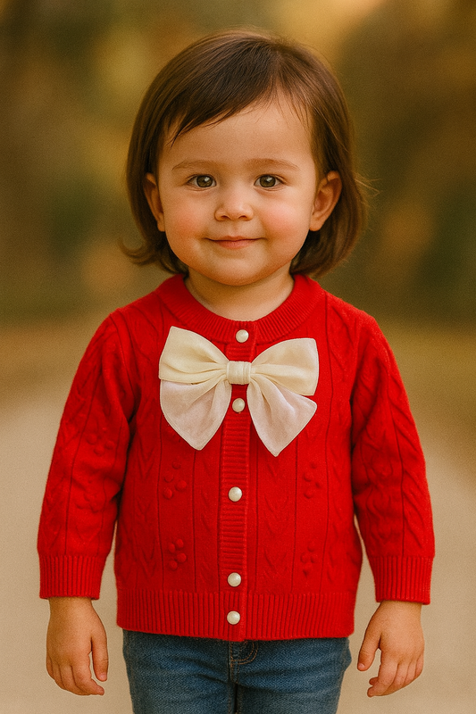 His&Hers Bow Tie Knitted Red Sweater Cardigans