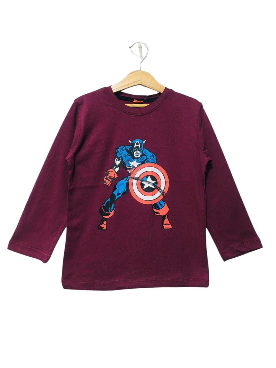 Captain America Mahroon Full Sleeves Shirt Boys