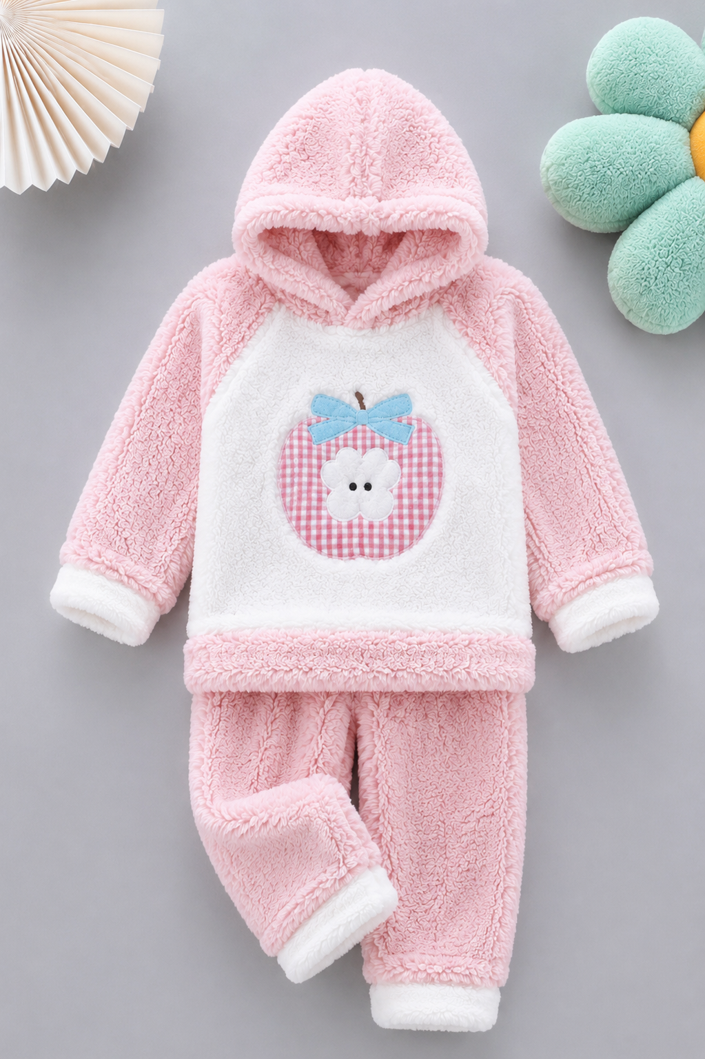 Baby Pink Heart Coral Fleece Winter Night Suit 138