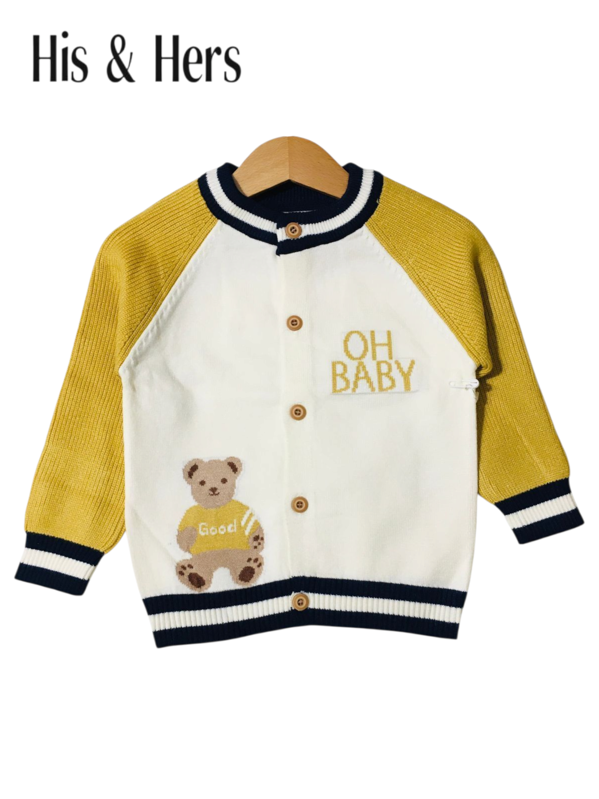 Bear Print Knitted Mustard Sweater Cardigans Boys