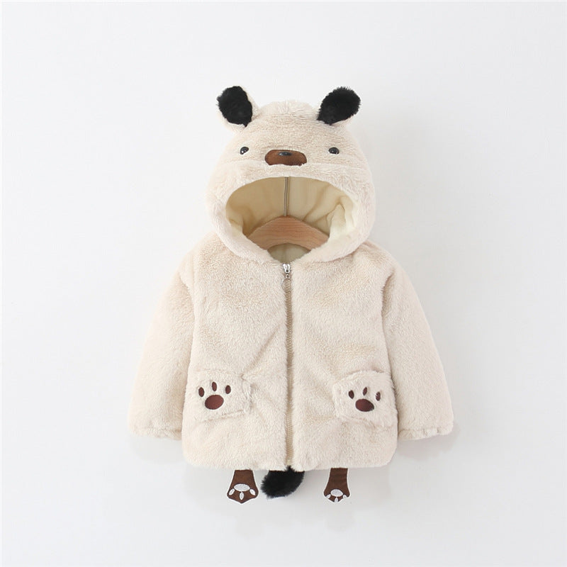 Fluffy Puppy Hooded Jacket for Kids – Cream White