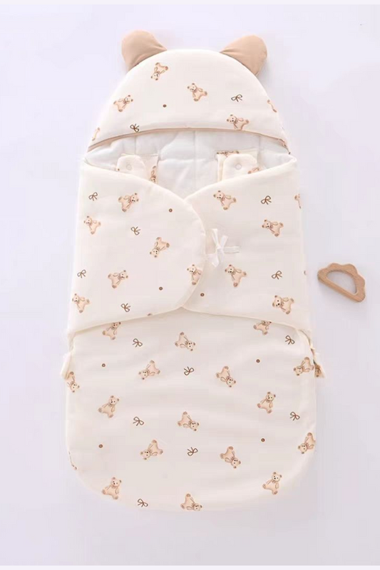 Beige Teddy Baby Swaddle Blanket – Soft Cotton Newborn Sleeping Wrap