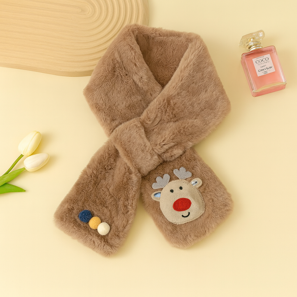 Brown Reindeer Plush Scarf for Kids 🐥