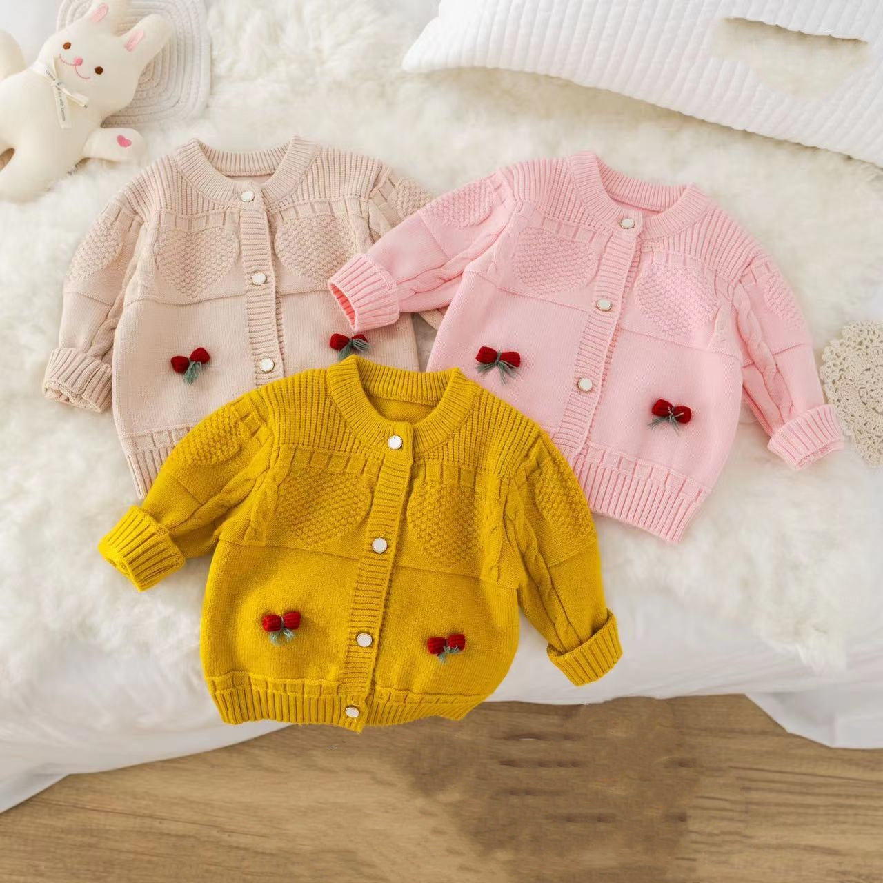His&Hers Cherry Knot Knited Mustard Sweater Cardigans