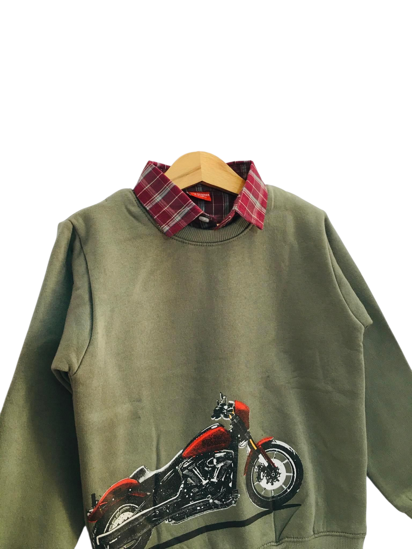 Motorbike Olive Green Double Sweatshirt Boys 414