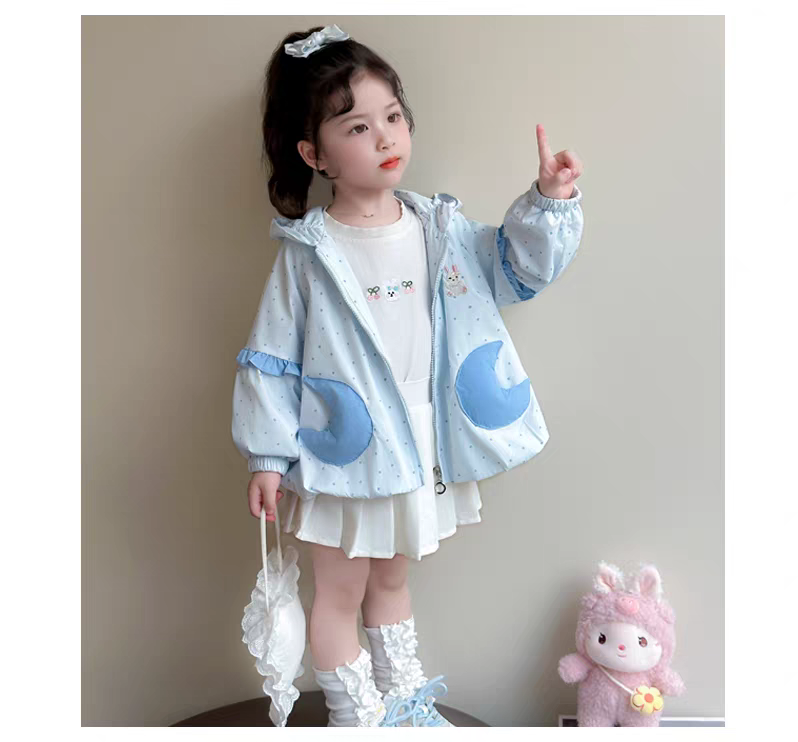 Blue Polka Dot Hooded Spring Jacket