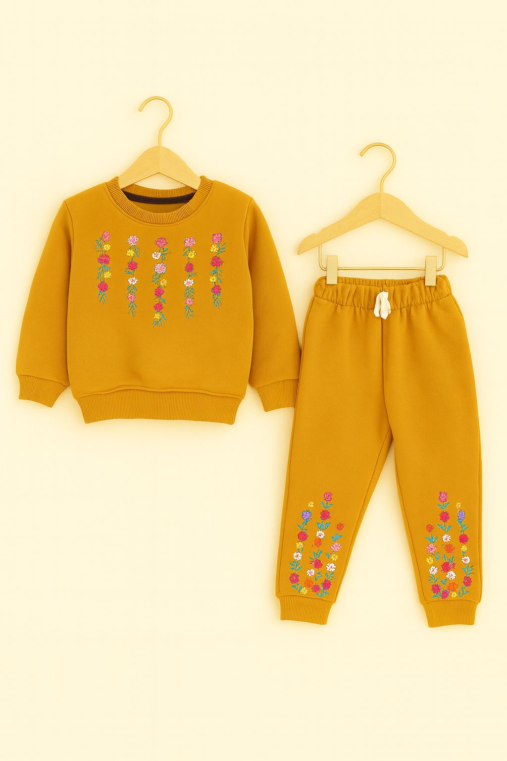 Mustard Floral Embroidered Girls Tracksuit 295