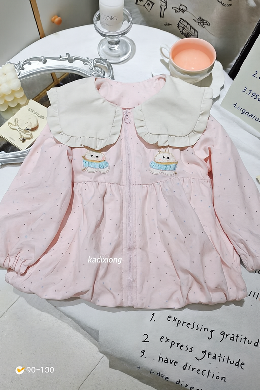 ✨ Cute Rabbit Pink Polka Dot Jacket with Ruffle Collar