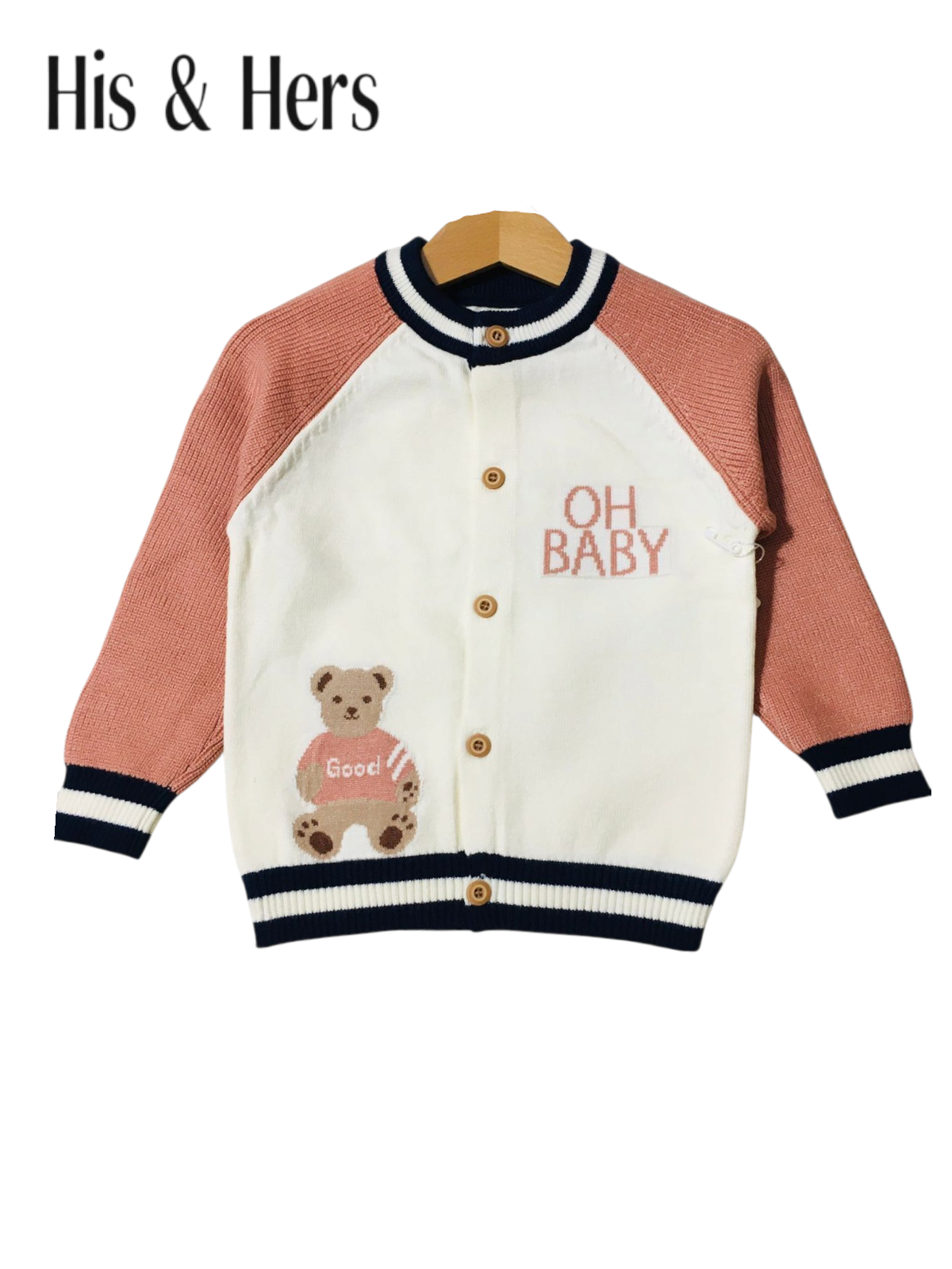 Bear Print Knitted Pink Sweater Cardigans Boys