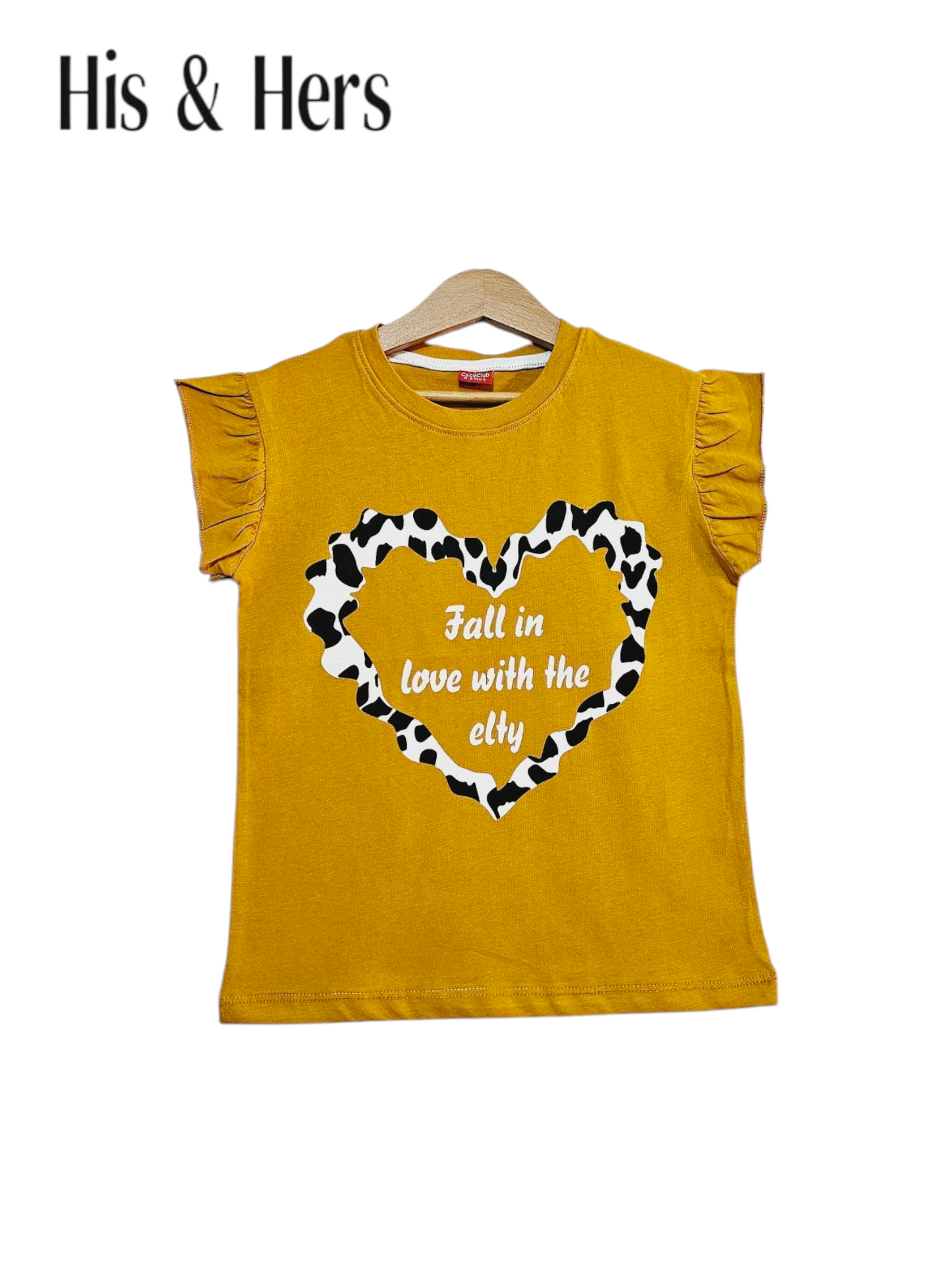 Big Heart Shape Mustard Yellow T-Shirt Girls 221