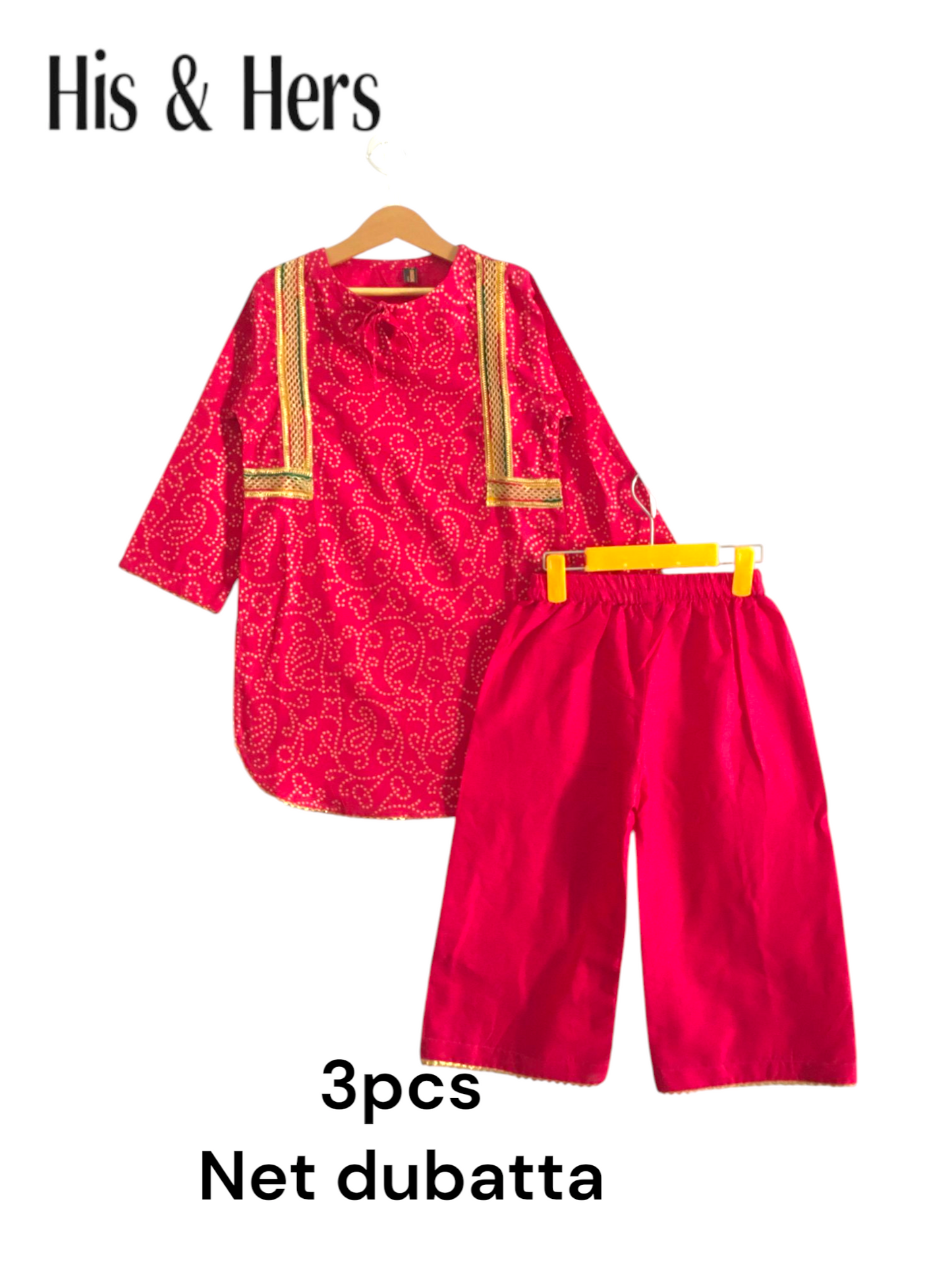3PCS Net Dubatta Pink Girls Suit 243