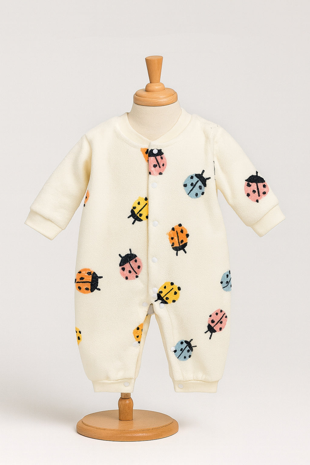 Adorable Ladybug Print Cream Jumpsuit Bodysuit