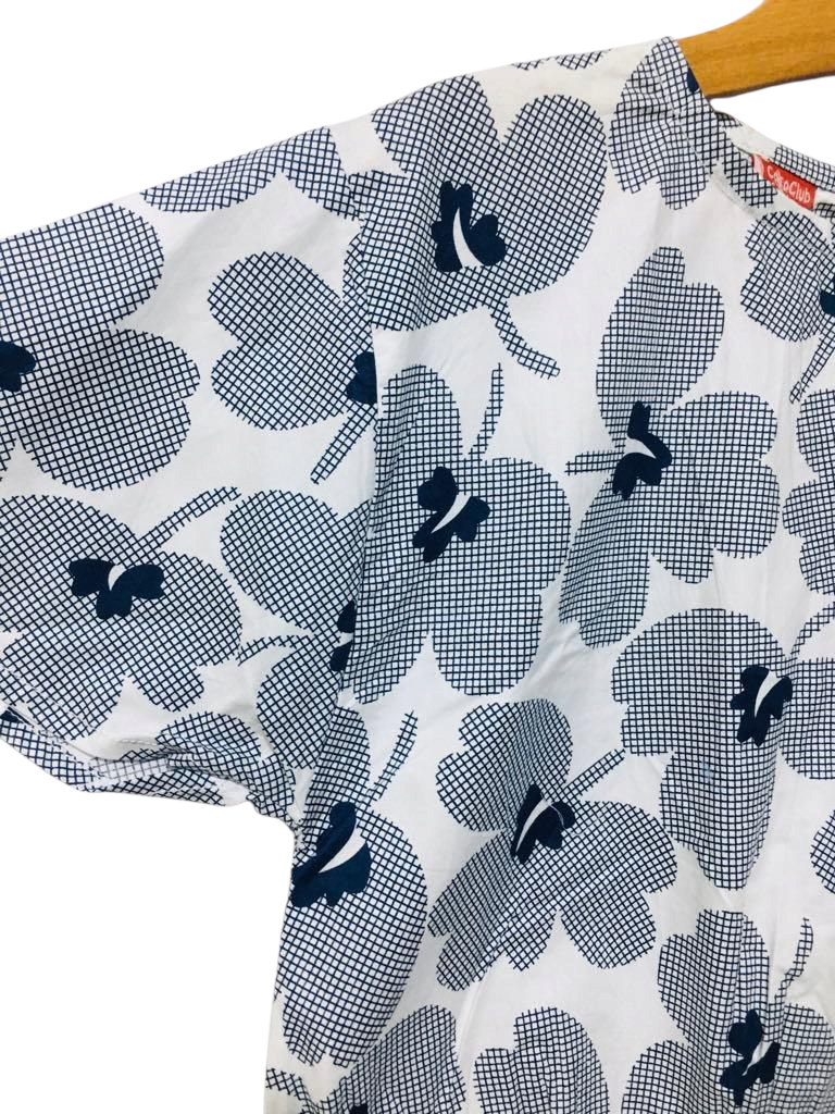 Navy Leaves All Over Print White Skate Fish Girls 404