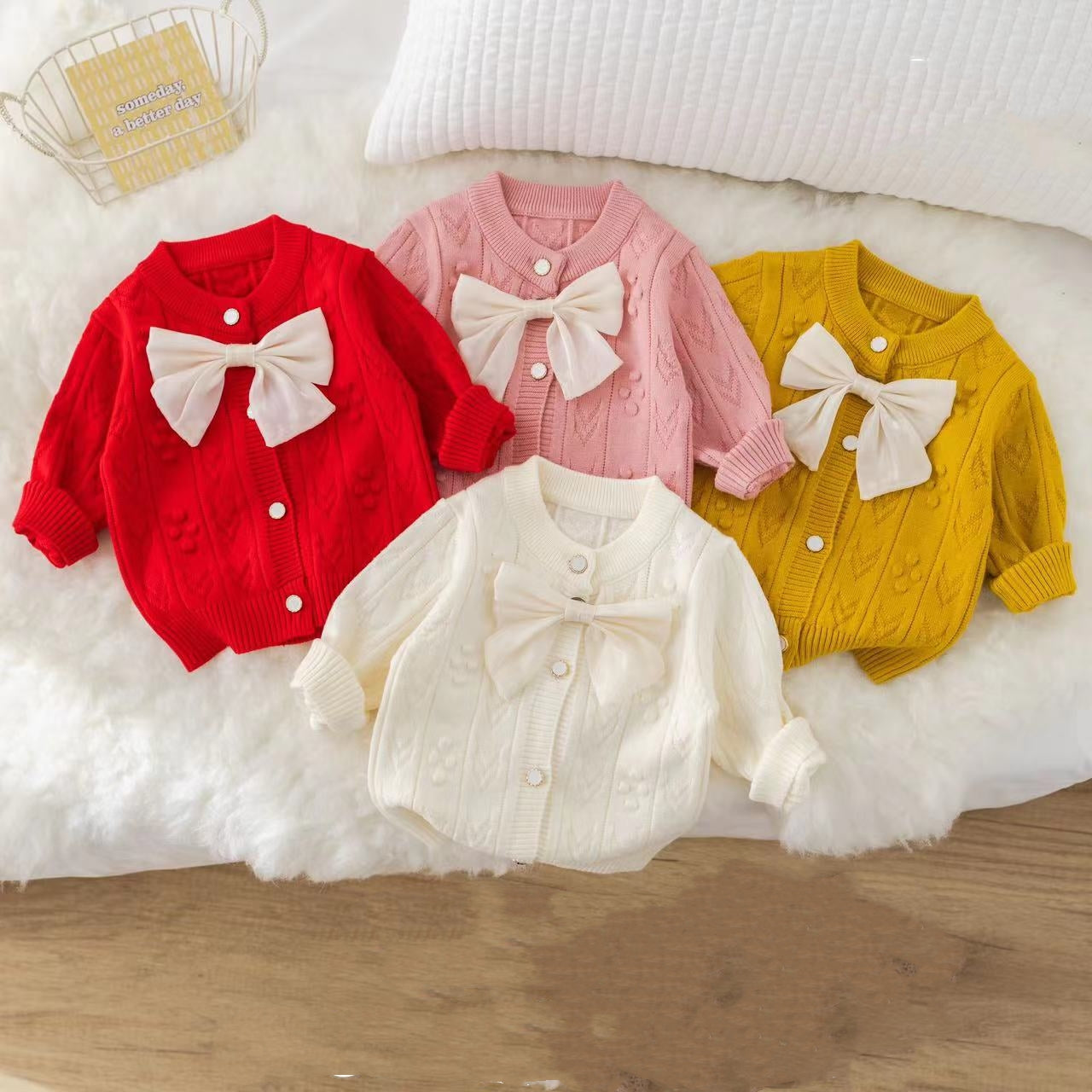 His&Hers Bow Tie Knitted Pink Sweater Cardigans
