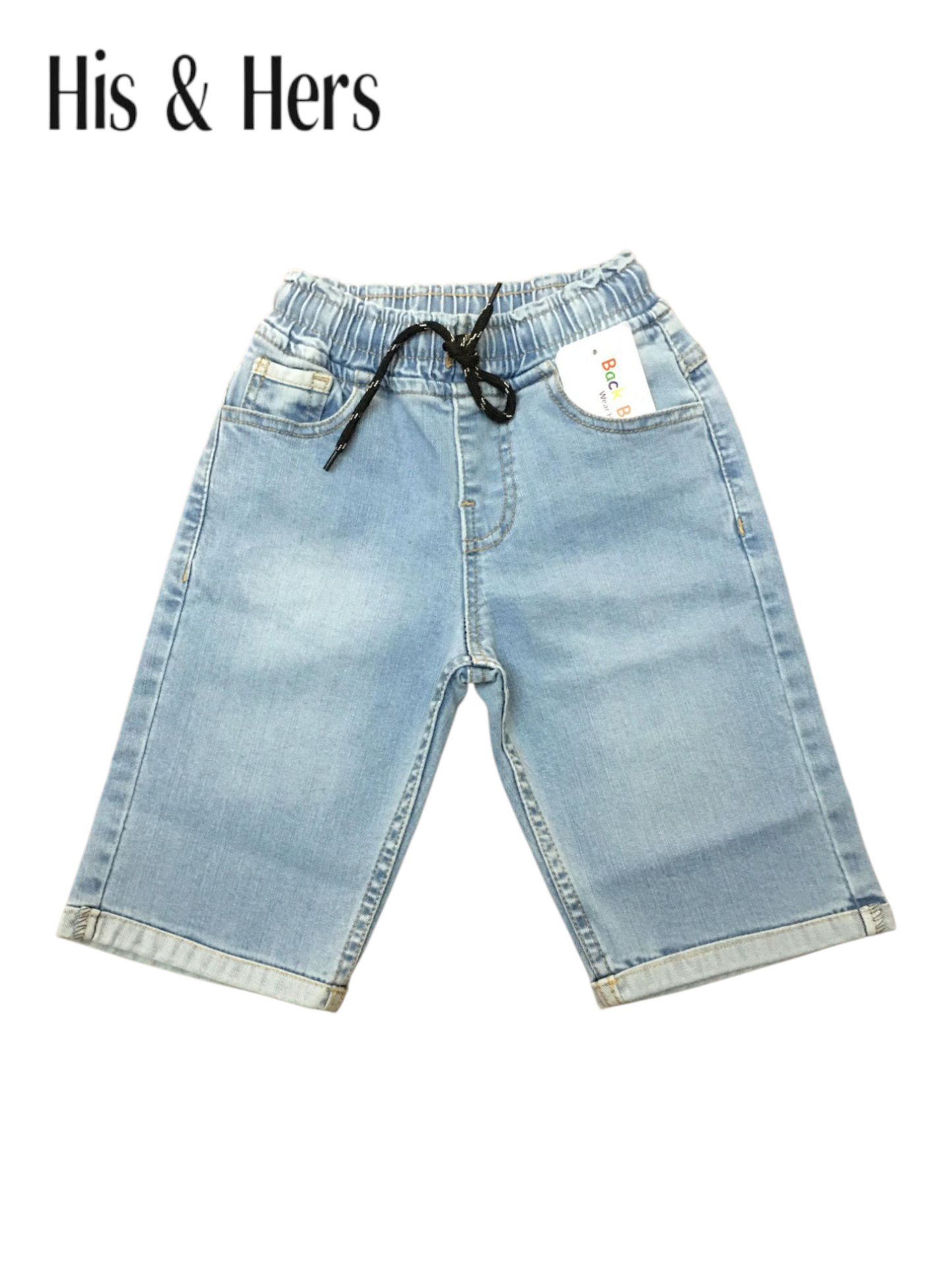 His&Hers Kid's Elastic Waist very Light Blue Denim Shorts Boys 271