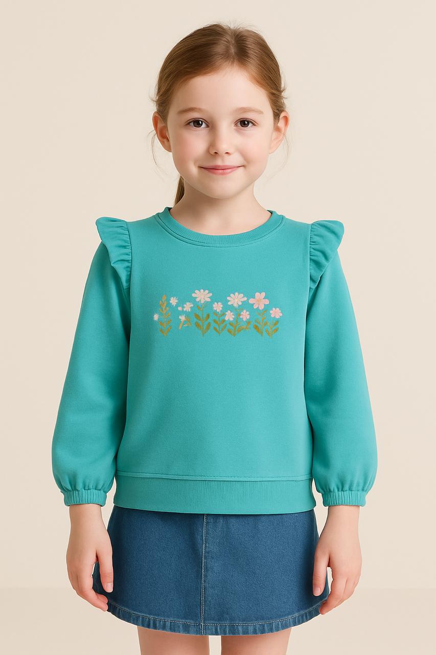 Floral Charm Aqua zblue Sweatshirt Girls 420