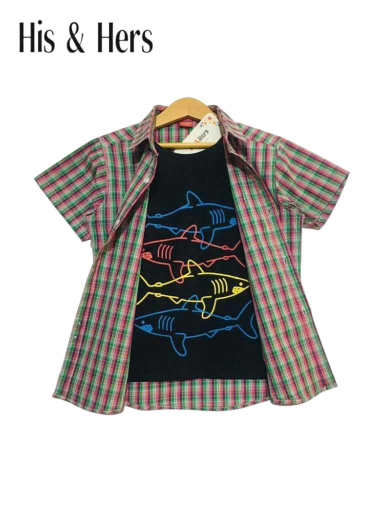 Pink & Green Checked Double Casual Shirt Boys 445