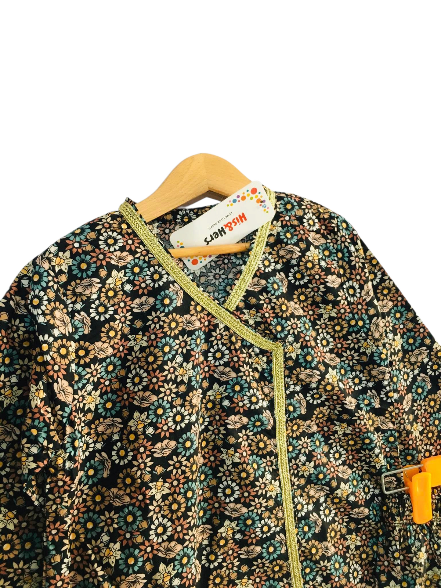 Girls' Floral Black Traditional Suit – 2-Piece Cotton Set 238