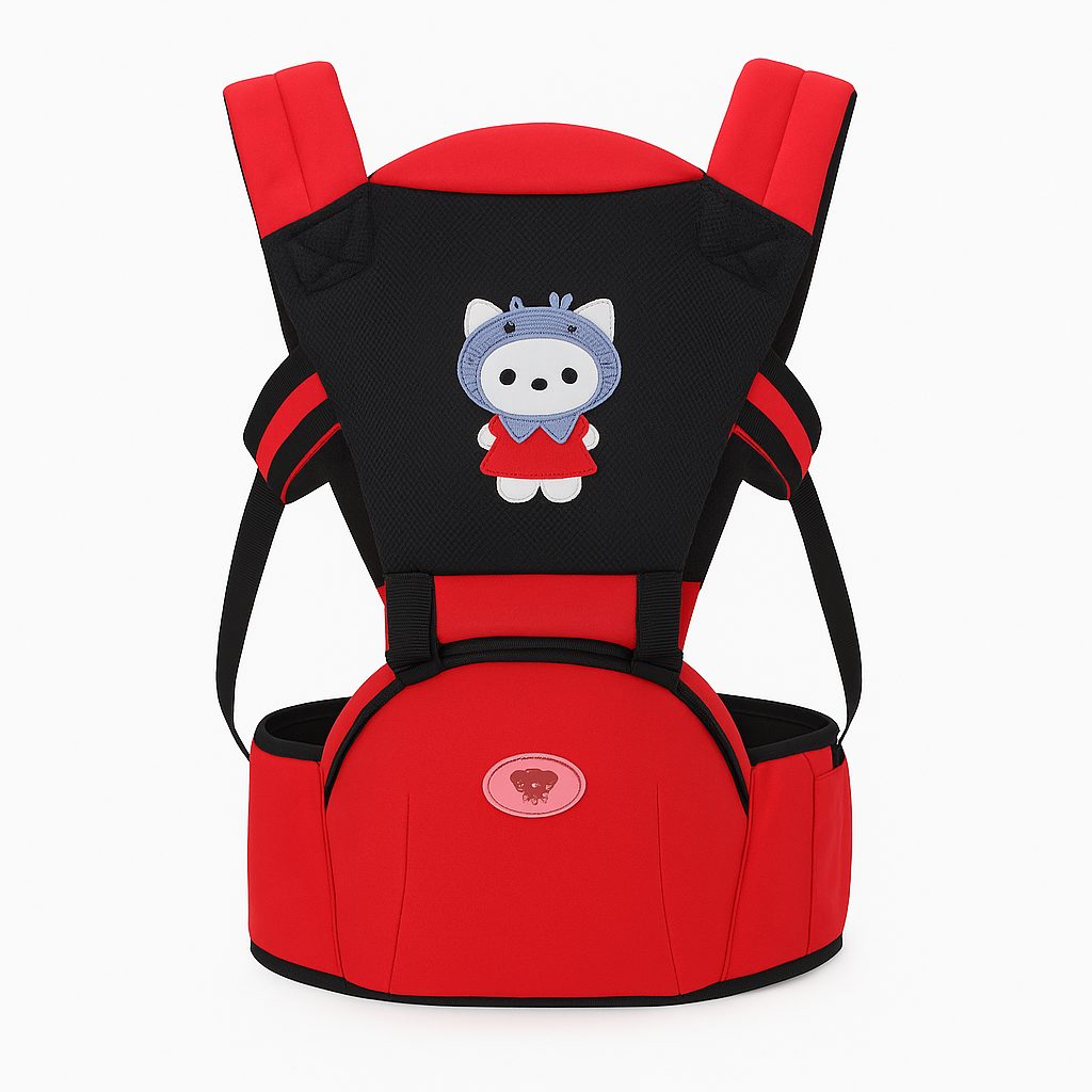 ComfortFit Baby Carrier – Red & Black with Cute Cat Patch