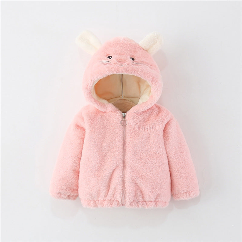 Pink Bunny Plush Winter Coat for Girls