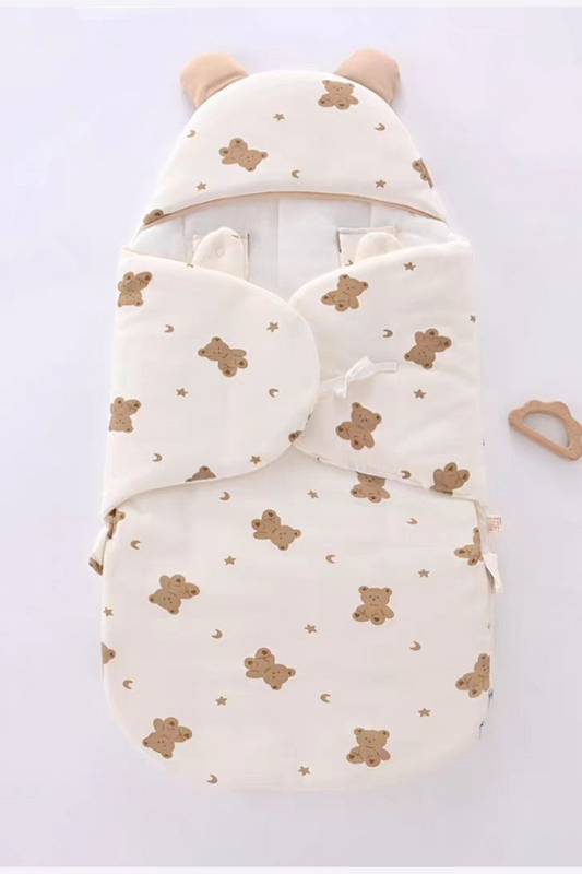 Brown Teddy Baby Swaddle Blanket – Cozy Cotton Newborn Sleeping Wrap