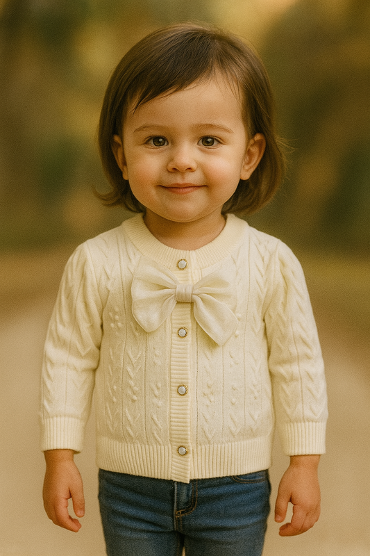 His&Hers Bow Tie Knitted White Sweater Cardigans