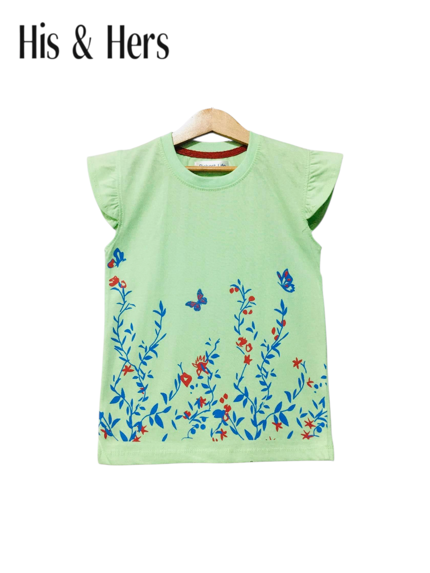 Butterfly & Flowers Sleeveless Green T-Shirt Girls