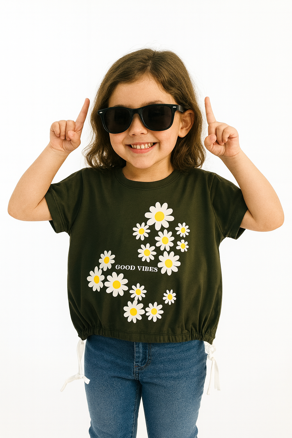 White Flowers Green T-Shirt Girls 243