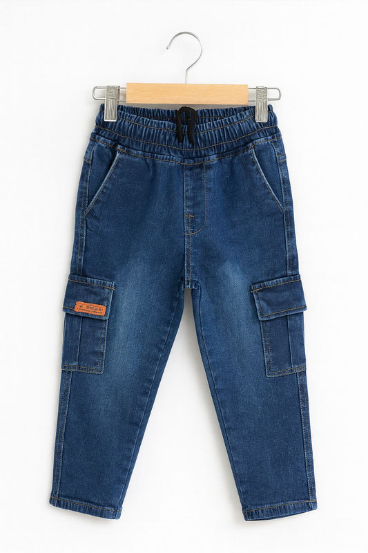 Side Pocket Cargo Jeans -Mid Blue 207