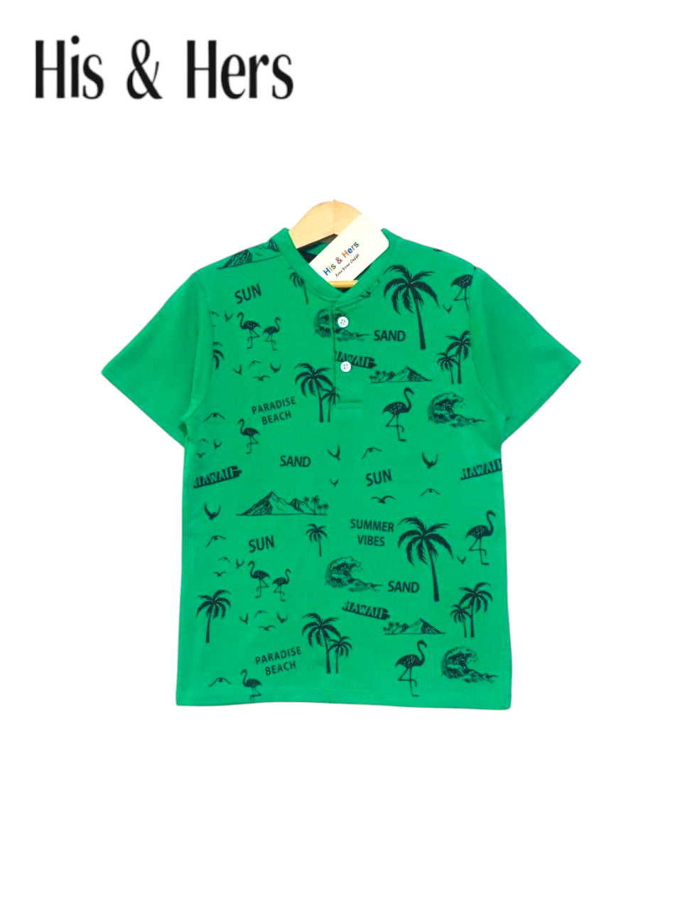 Beach Theme Kid's Green Henly Polo Shirt Boys 109