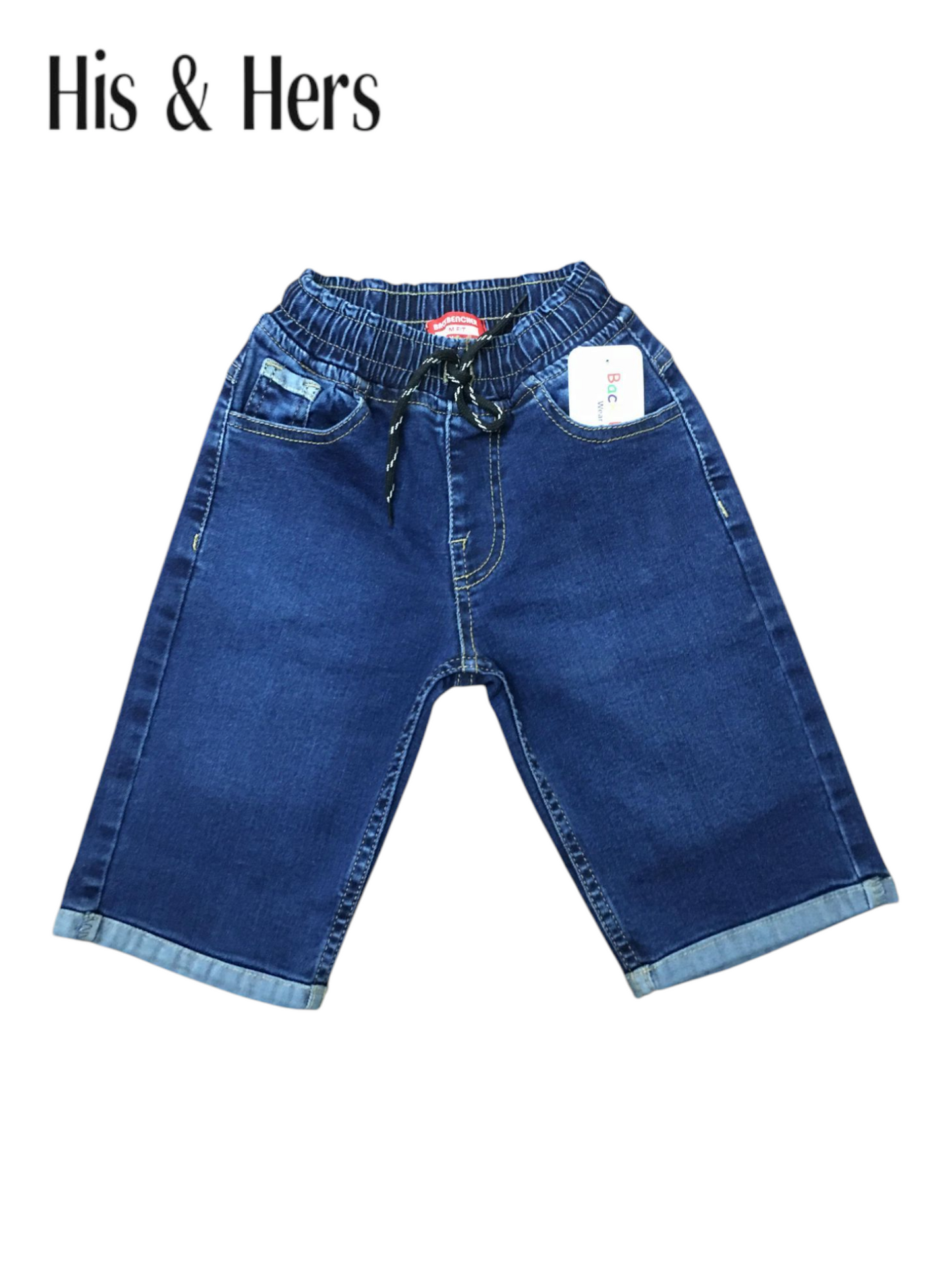 His&Hers Kid's Elastic Waist Dark Blue Denim Shorts Boys 271