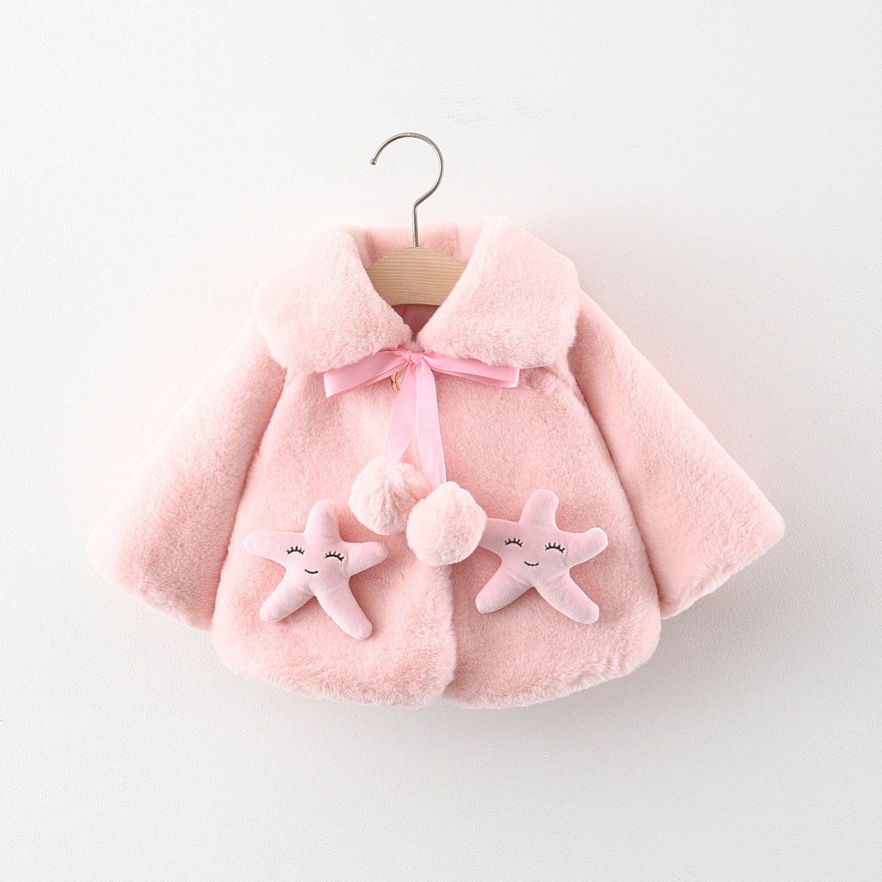 Fluffy Baby Pink Winter Cape for Baby Girls – Star Fish