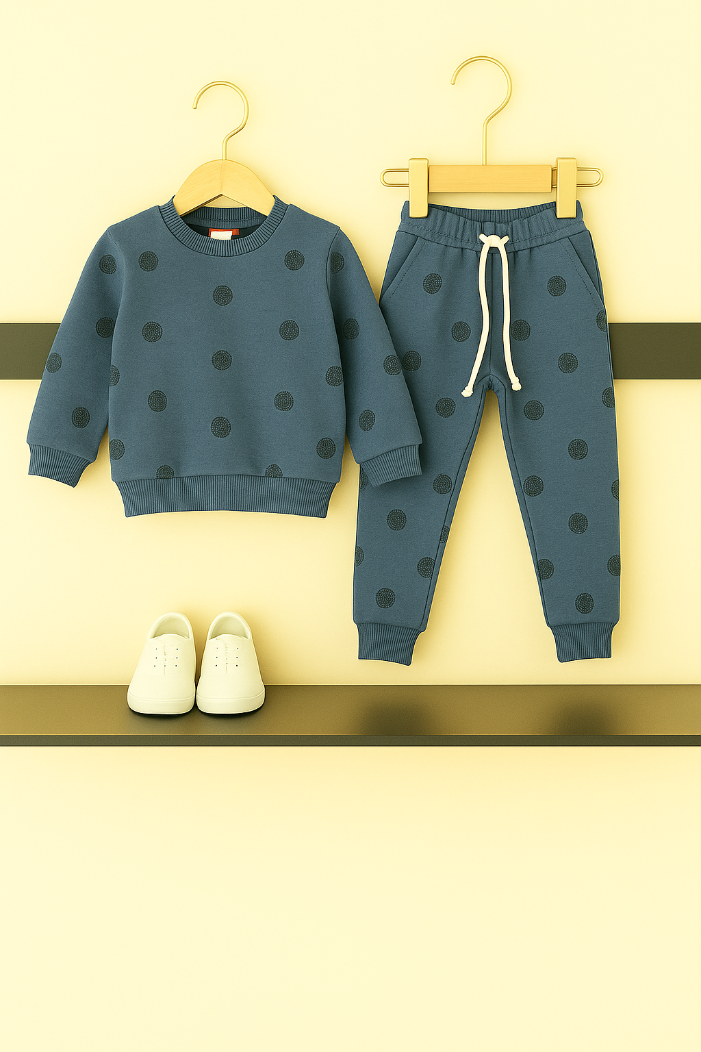 Navy Blue Polkadot Allover Print Tracksuit Boys