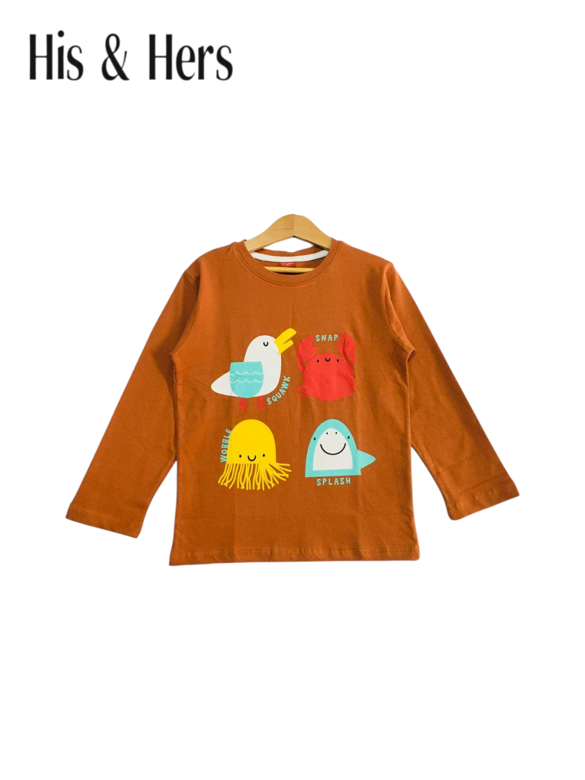 Sea Animals Print Full Sleeves Burnt Orange T-Shirt 440