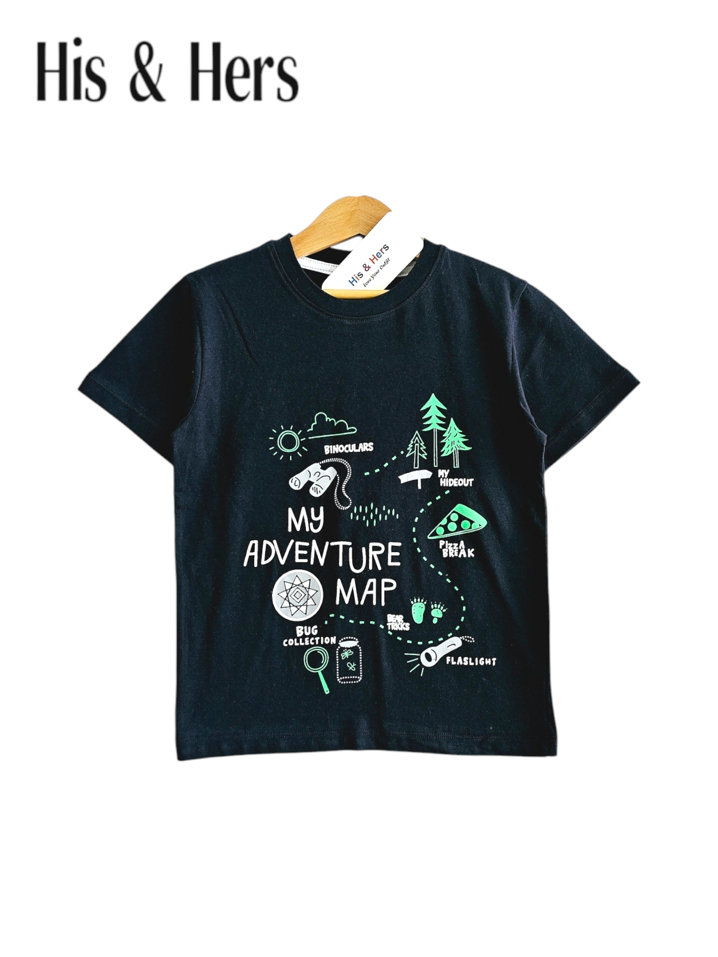 Adventure Map Kid's Black T-Shirt Boys 110