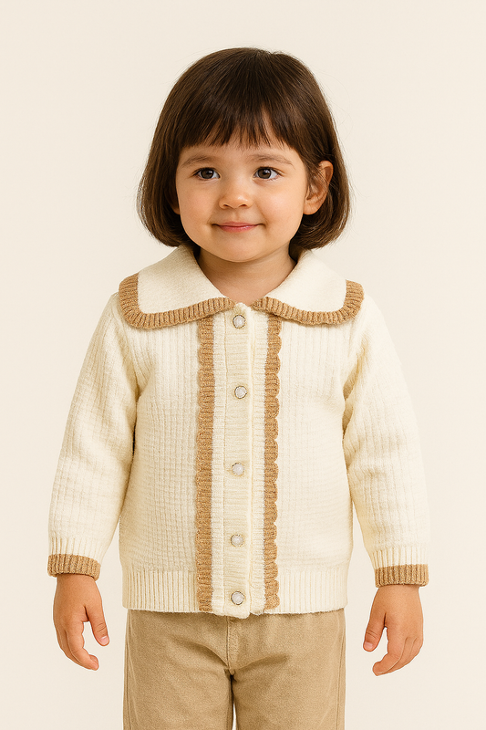 His&Hers Knitted  White Sweater  Cardigans with Collar Girls