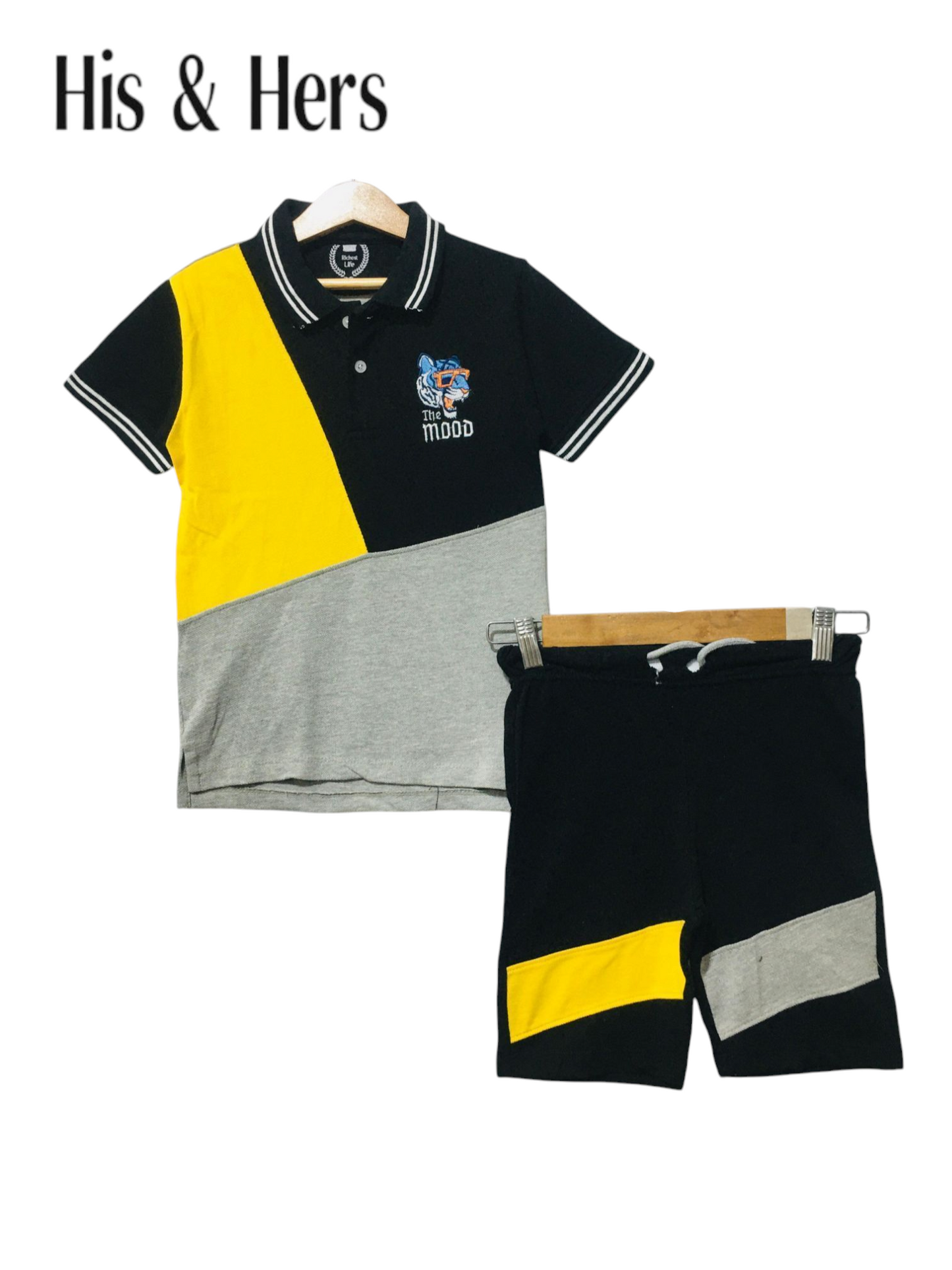 White Lines Yellow& Black Collar Polo Nicker Suit Boys 209