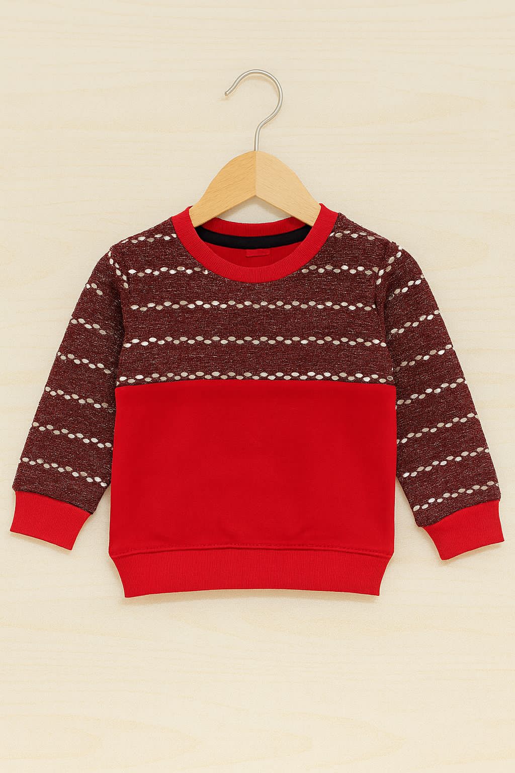 Red Kids’ Sweatshirt with Semi-Circle Sequin Trim