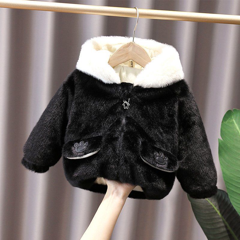 π» Cozy Plush Animal Hoodie for Kids -Black