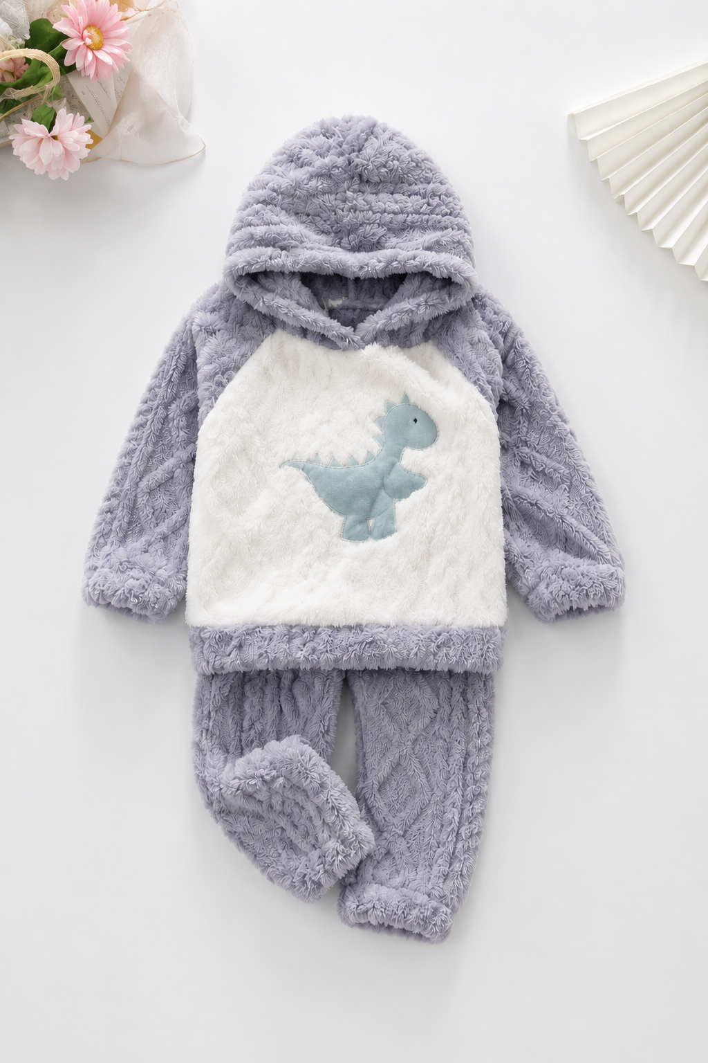 Grey Dinosaur Coral Fleece Winter Night Suit 131