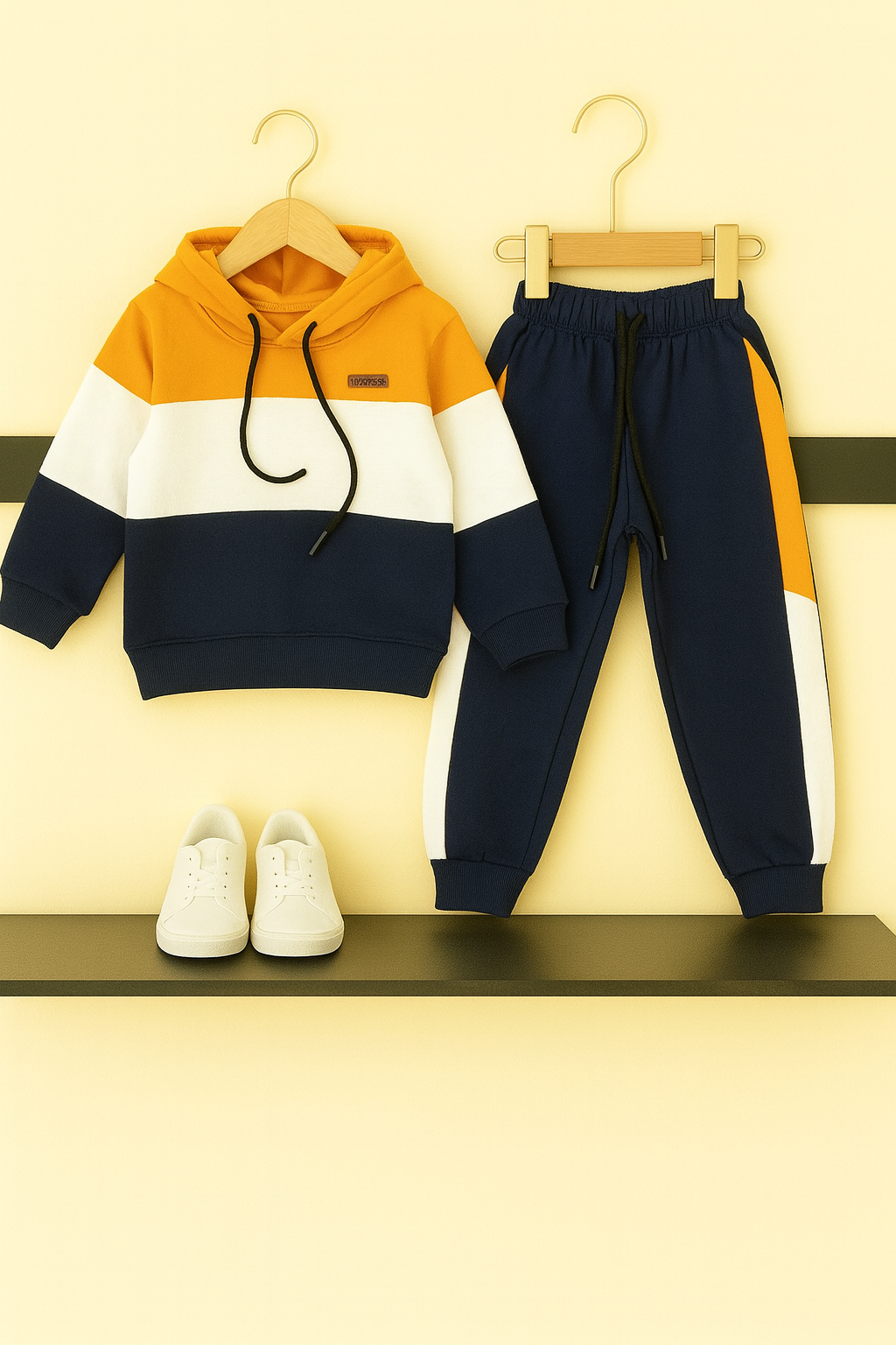 Color Block Hoodie & Jogger Set – Orange, White,Navy 221
