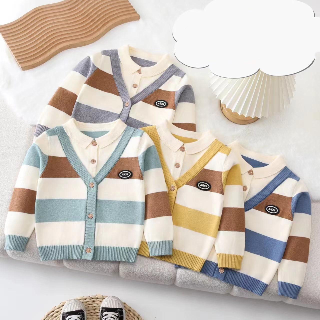 His&Hers Stripped Blue Sweater Cardigans With Colar
