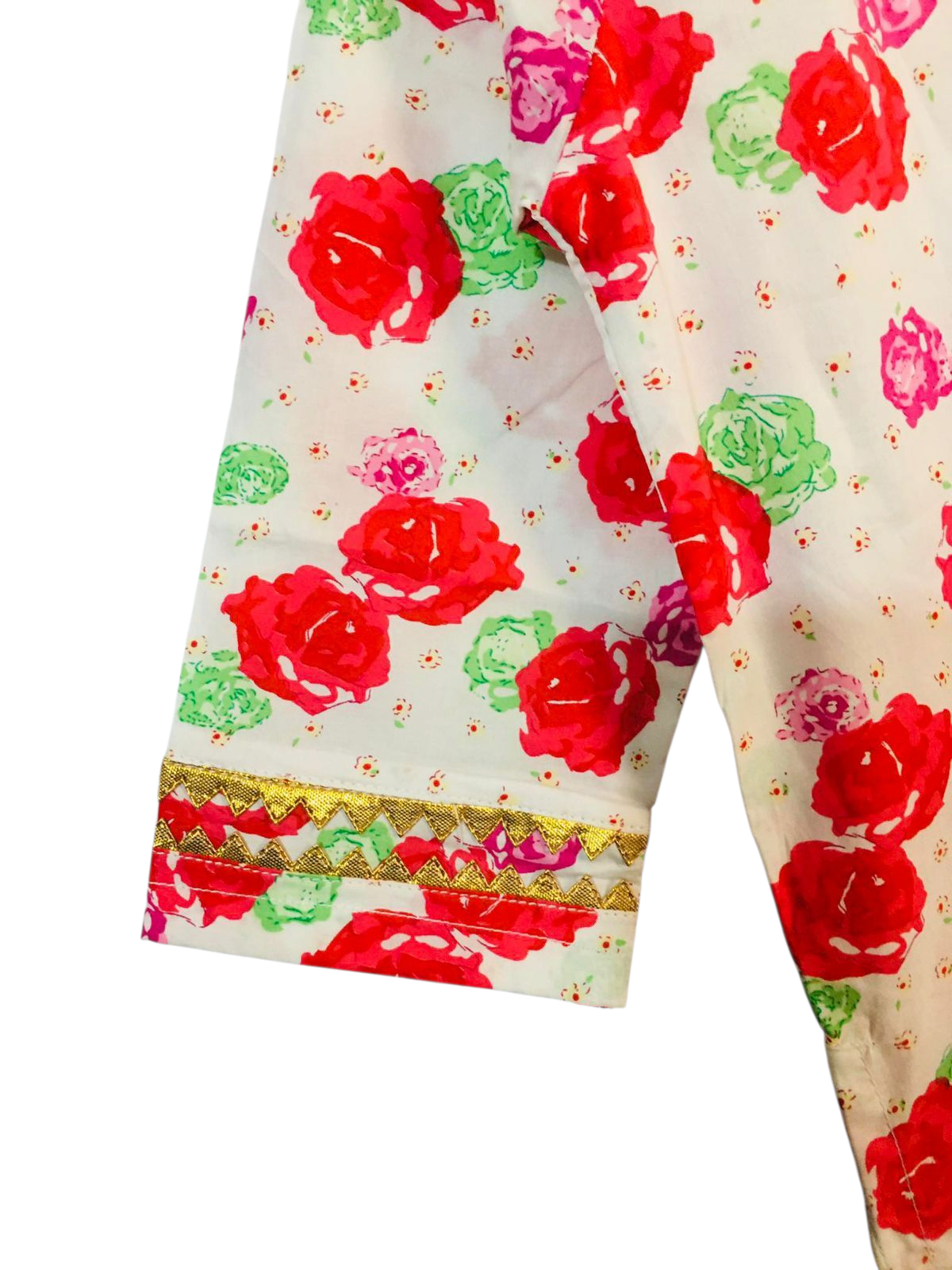 Floral Printed Cotton Suit for Girls – Red & Yellow Accent 440
