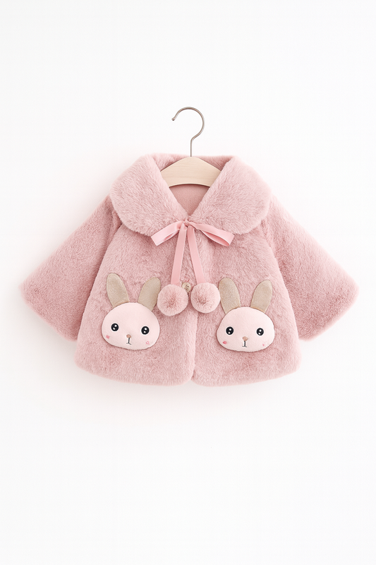 Fluffy Pink Winter Cape for Baby Girls – Rabbit